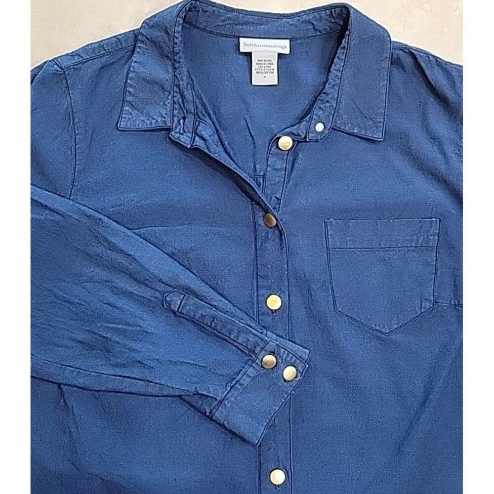 Soft Surroundings womens long sleeve denim look button up dress blue Size Medium